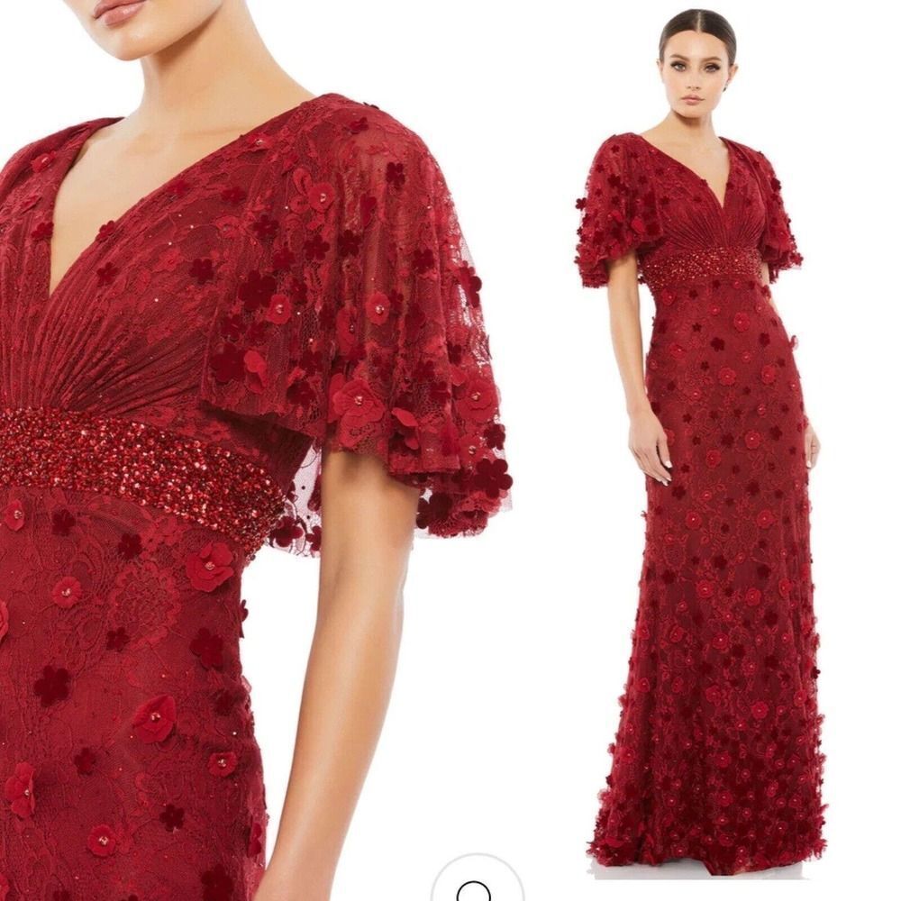 Mac Duggal Red Floral Maxi Dress